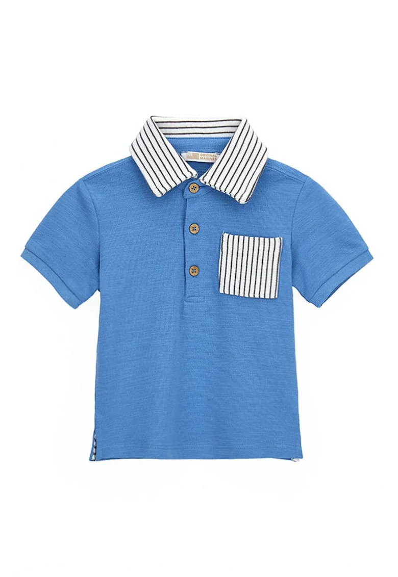 Tricou polo cu buzunar pe piept, Albastru pastel/Alb murdar