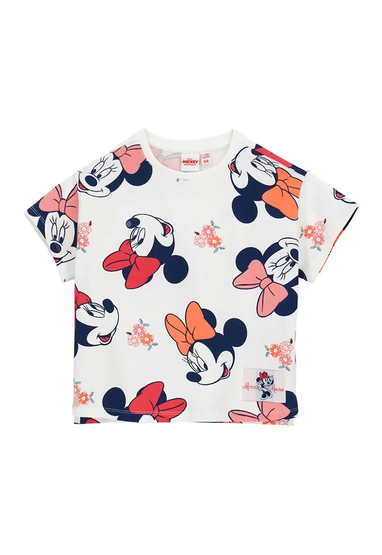 Tricou cu imprimeu si decolteu rotund, Rosu/Alb murdar/Bleumarin