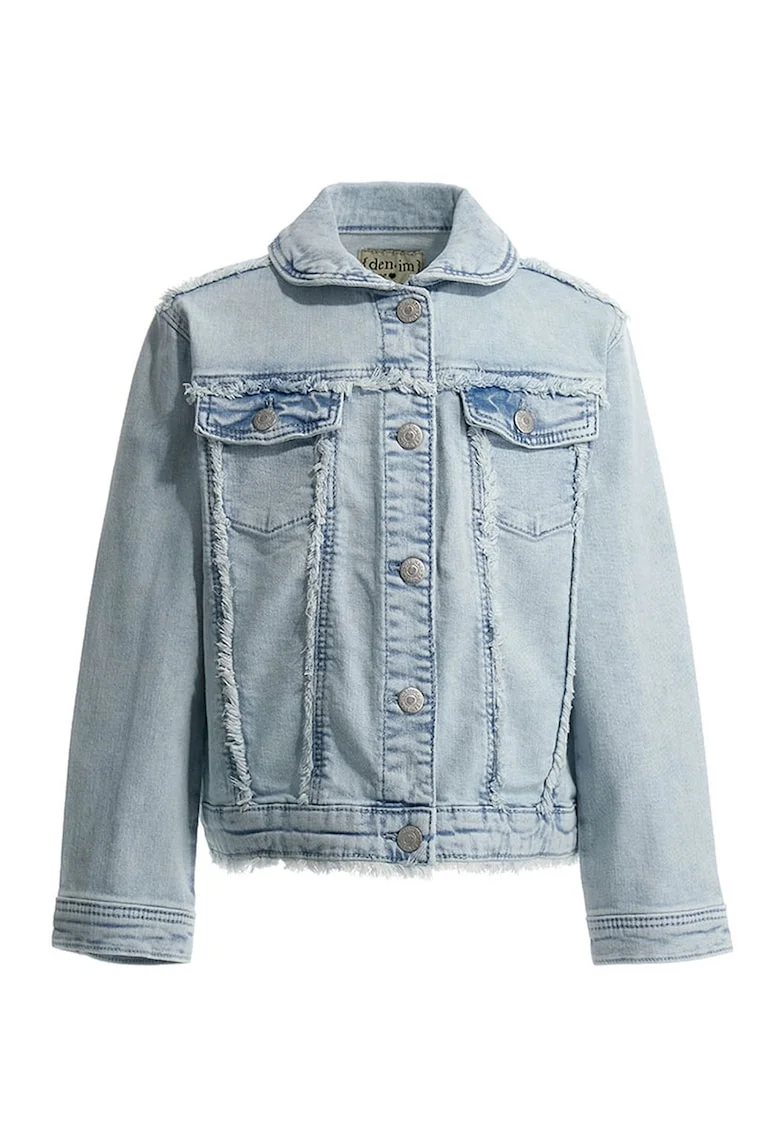 Jacheta din denim cu aspect decolorat, Albastru glaciar