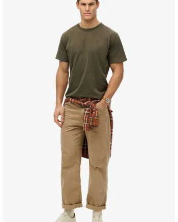 Tricou cu model uni si decolteu la baza gatului, Verde masliniu