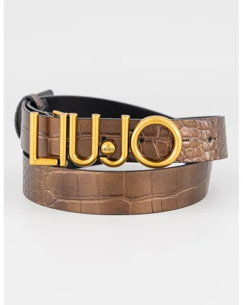 Curea cu logo si catarama cu nit, Maro