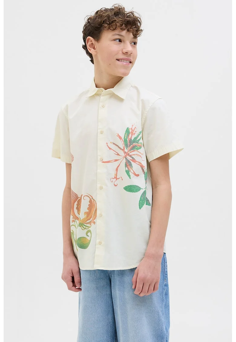 Camasa cu detalii cu model floral, Alb fildes