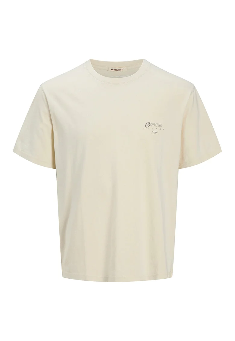 Tricou cu decolteu la baza gatului si imprimeu, Alb murdar