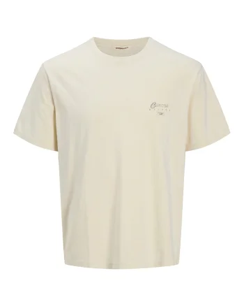 Tricou cu decolteu la baza gatului si imprimeu, Alb murdar