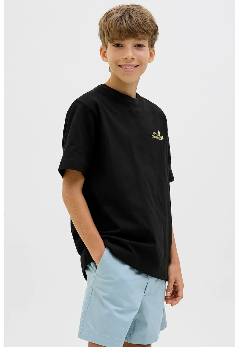 Tricou cu imprimeu si maneci cazute, Negru/Galben/Albastru royal