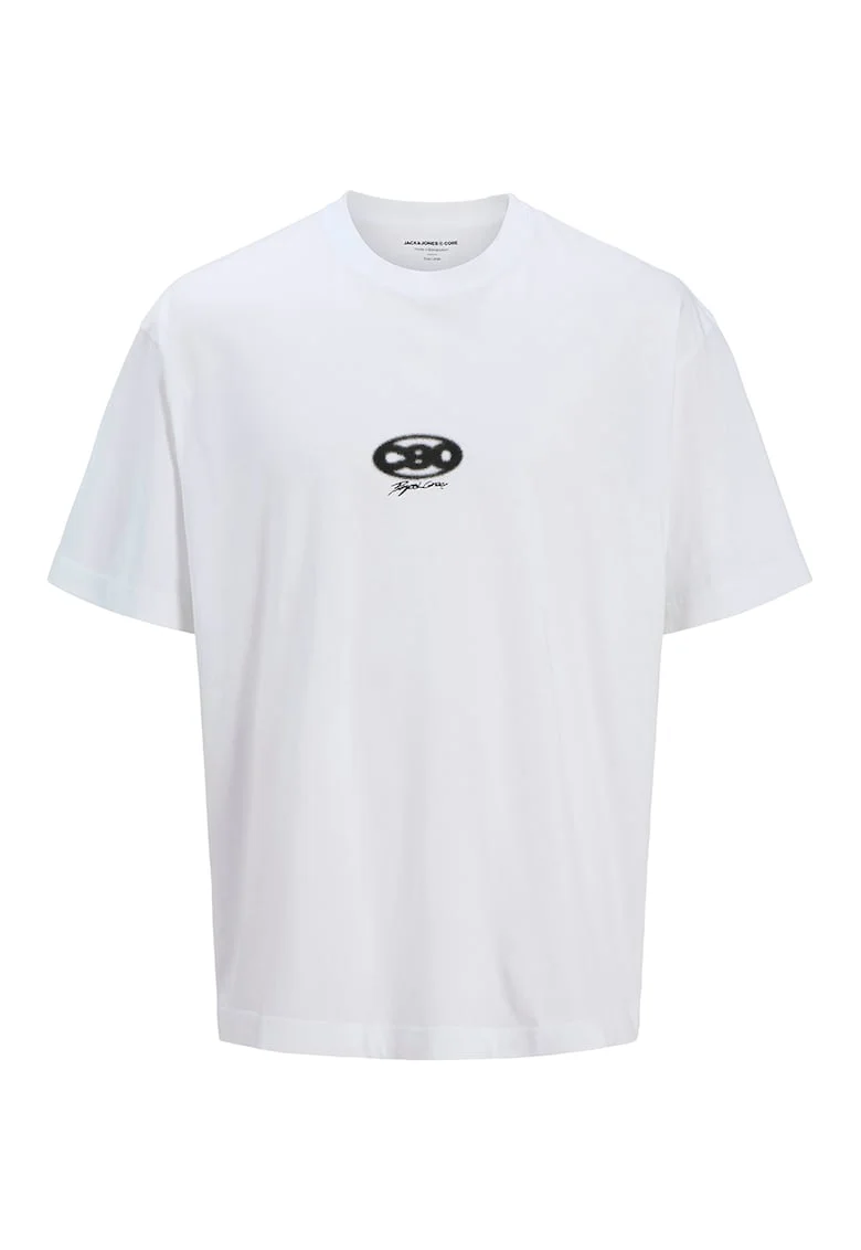 Tricou din bumbac cu model abstract, Alb/Negru/Portocaliu persan