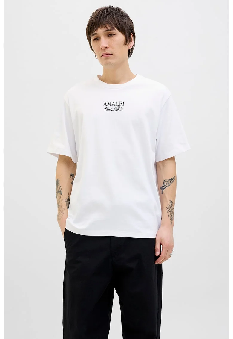 Tricou regular fit din bumbac cu imprimeu grafic pe partea din spate, Alb