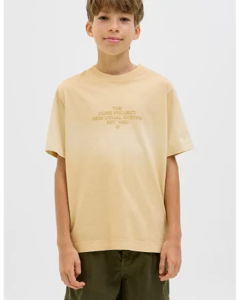 Tricou cu decolteu la baza gatului si imprimeu text, Galben pai