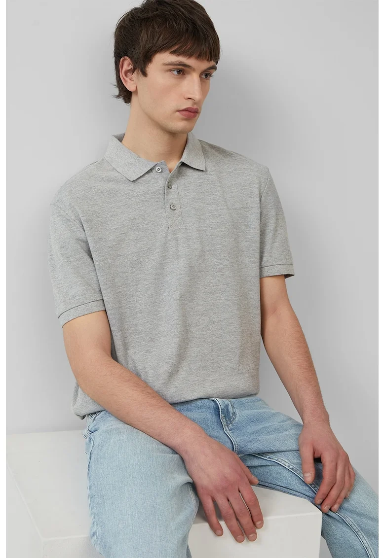 Tricou polo cu model uni, Gri melange
