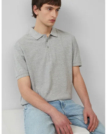Tricou polo cu model uni, Gri melange