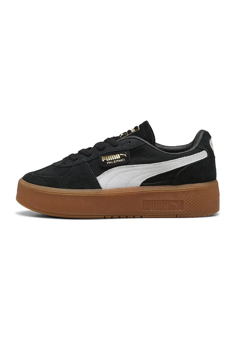 Pantofi sport de piele intoarsa flatform Palermo Elevata, Alb/Auriu/Negru