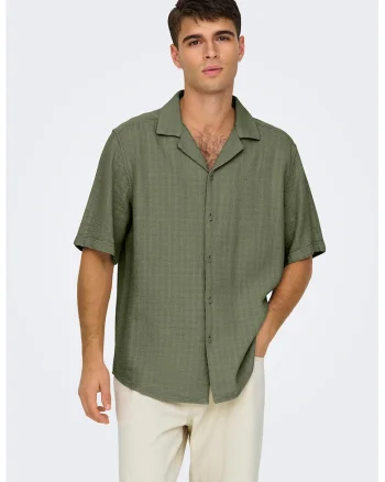 Camasa regular fit cu maneci scurte, Verde masliniu