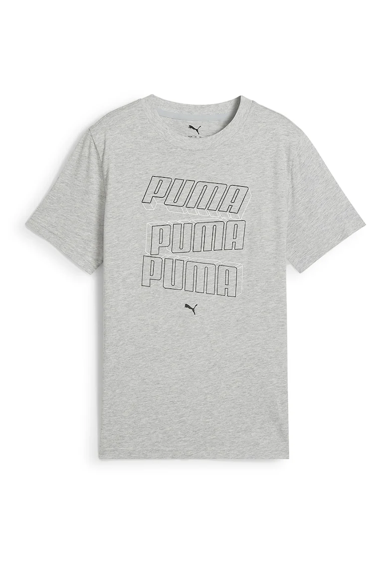 Tricou cu logo si decolteu la baza gatului, Gri deschis melange