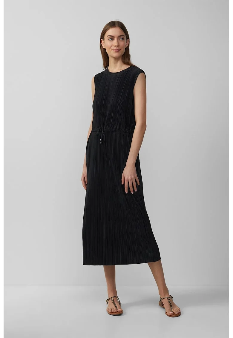 Rochie midi cu talie ajustabila, Negru