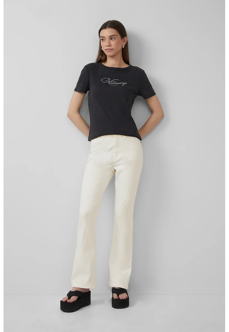 Blugi bootcut din amestec de bumbac cu talie medie, Crem