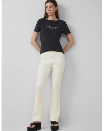 Blugi bootcut din amestec de bumbac cu talie medie, Crem