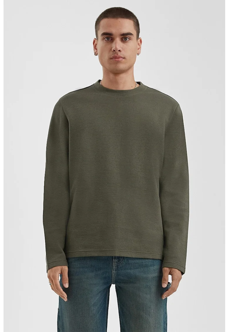 Bluza de bumbac cu maneci cazute, Kaki inchis