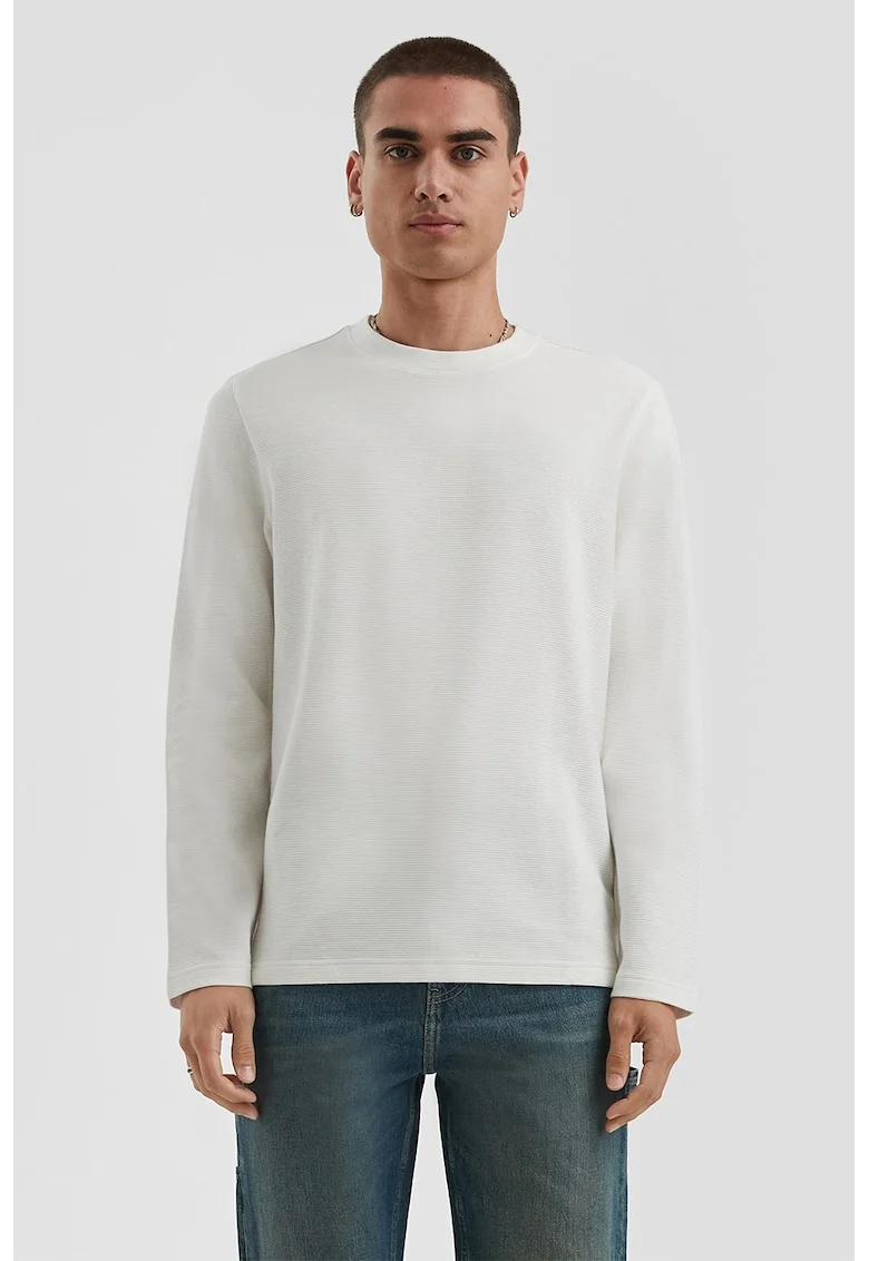 Bluza de bumbac cu maneci cazute, Alb