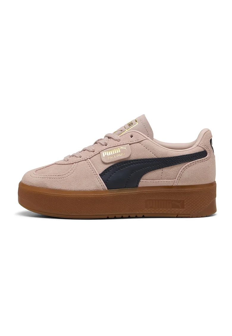 Pantofi sport de piele intoarsa flatform Palermo Elevata, Negru/Piersica