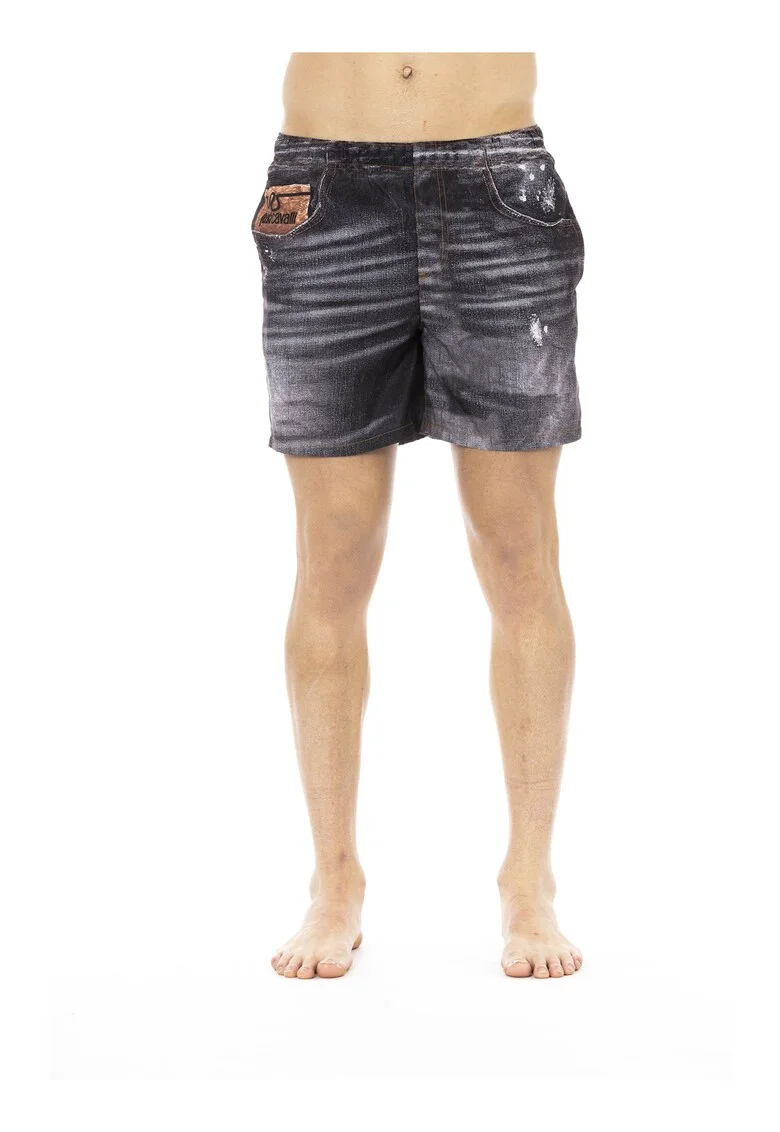Pantaloni scurti de baie cu talie elastica, Negru