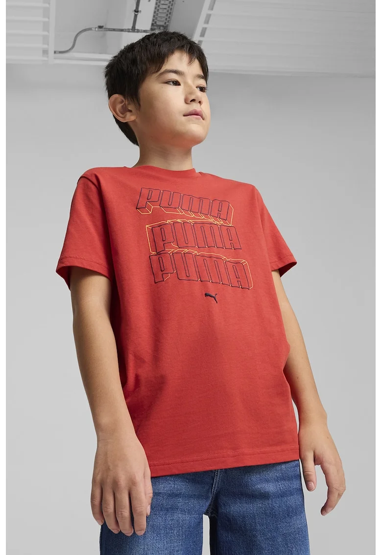Tricou cu logo si decolteu la baza gatului, Caramiziu
