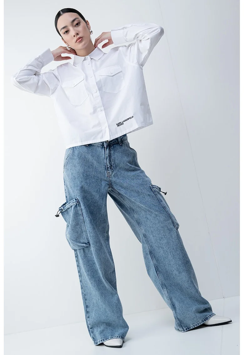 Blugi cargo relaxed fit, Albastru deschis melange