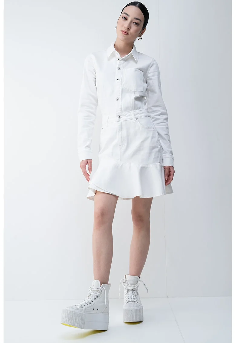 Rochie de denim din amestec de bumbac organic, Alb murdar