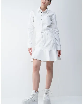 Rochie de denim din amestec de bumbac organic, Alb murdar