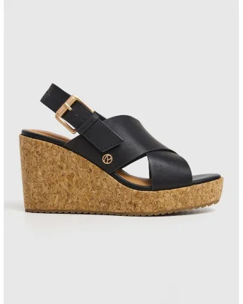 Sandale wedge cu catarama, Negru