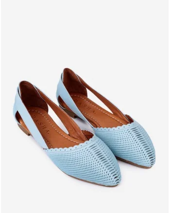 Balerini dama baby blue din piele naturala