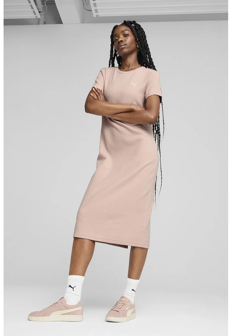 Rochie midi cu slituri pe partea din spate, Roz deschis