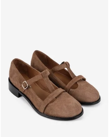 Pantofi dama din piele intoarsa taupe