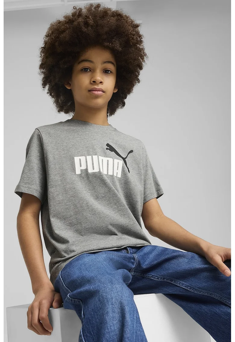 Tricou de bumbac cu imprimeu logo, Alb/Gri melange