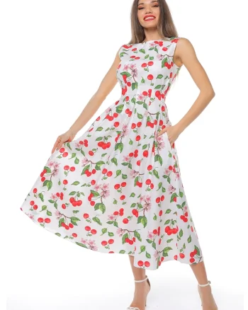 Rochie uni cu buzunare laterale, Rosu/Alb/Verde