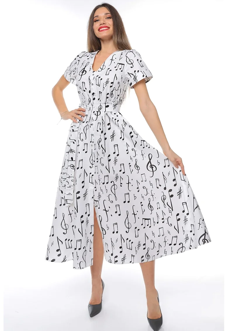 Rochie-camasa cu cordon in talie, Alb/Negru