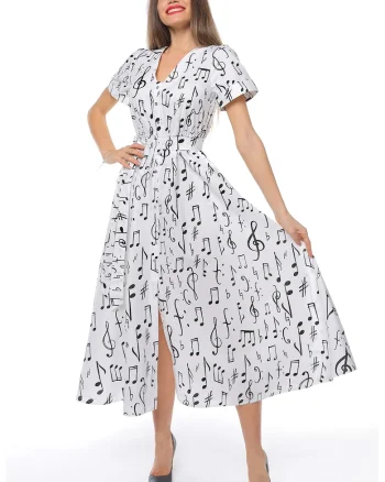 Rochie-camasa cu cordon in talie, Alb/Negru