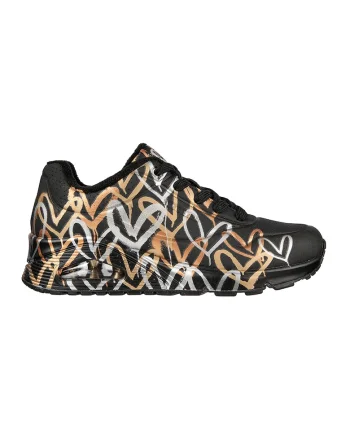 Pantofi sport de piele ecologica Uno-Metallic Love, Auriu/Negru/Argintiu