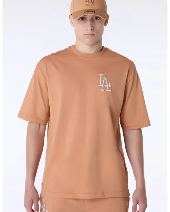 Tricou de bumbac cu logo pe piept, Piersica/Alb optic