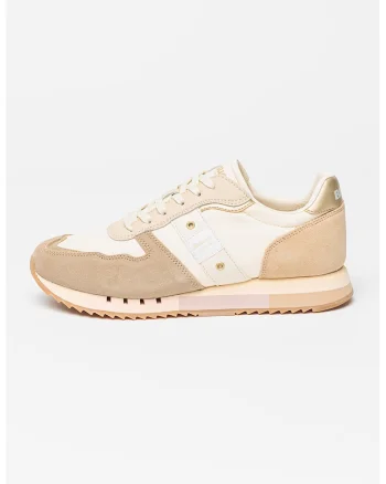 Pantofi sport cu insertii de piele intoarsa, Maro taupe/Crem