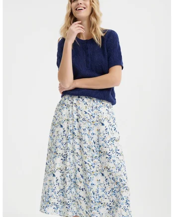 Fusta midi cu model floral, Alb/Gri deschis/Albastru