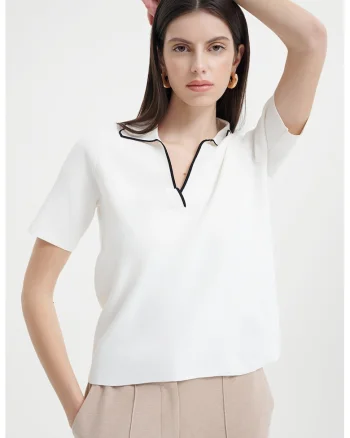 Pulover polo cu maneci scurte, Alb/Negru