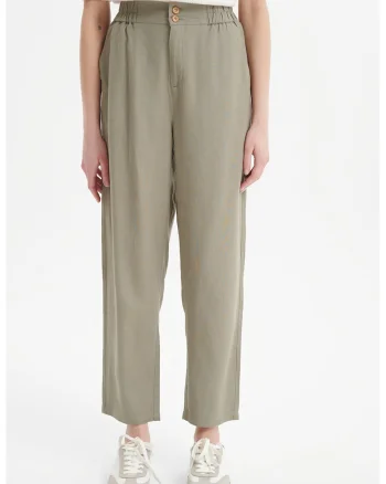 Pantaloni din amestec de in cu talie inalta, Kaki