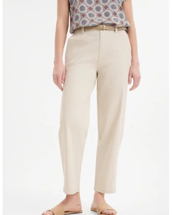 Pantaloni chino cu talie inalta, Crem