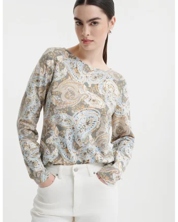 Bluza cu model floral, Maro deschis/Albastru deschis/Grej