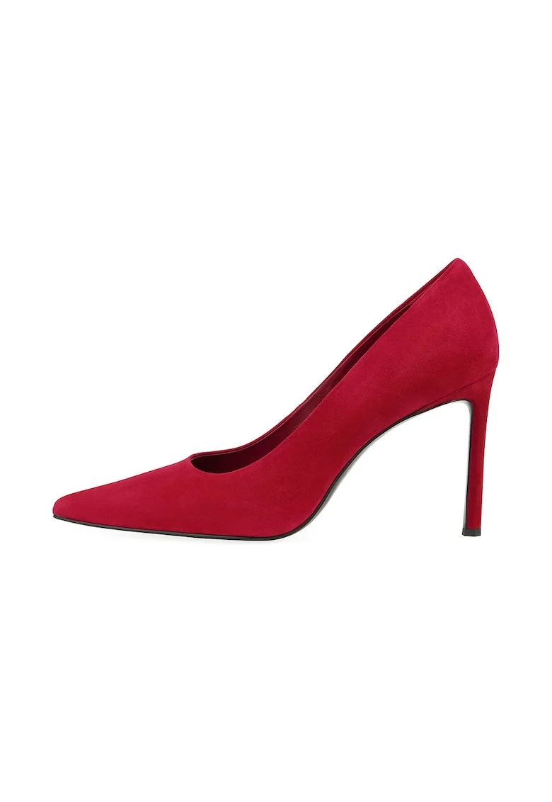 Pantofi de piele intoarsa cu varf ascutit, Rosu