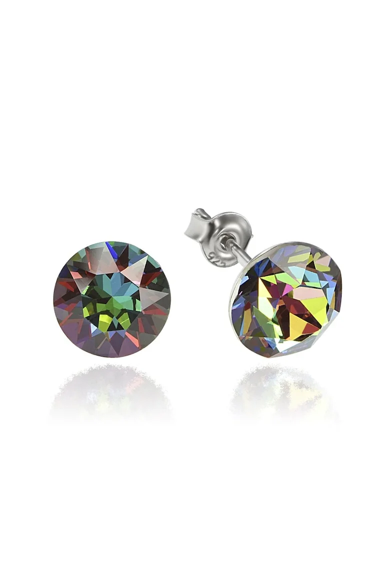 Cercei Argint 925 placat cu rodiu cu cristale Swarovski® Xirius 8mm, Verde/Auriu