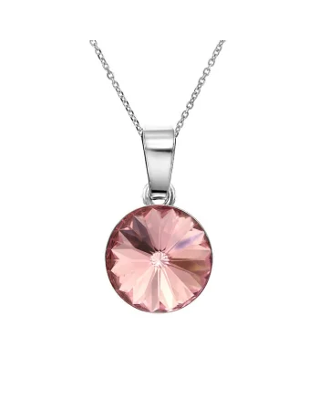 Colier Argint 925 placat cu rodiu cu Cristale Swarovski® Rivoli 10mm, Roz