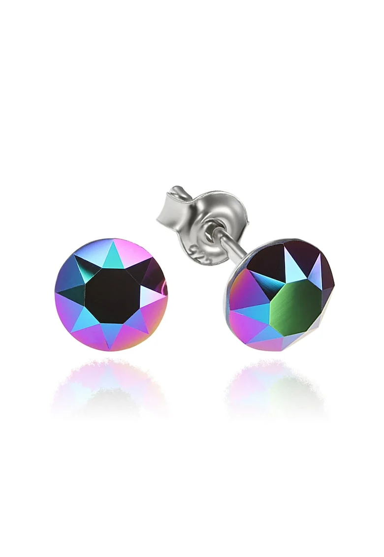 Cercei Argint 925 placat cu rodiu cu cristale Swarovski® Xirius 6mm, Mov inchis