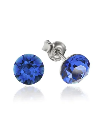 Cercei Argint 925 placat cu rodiu cu cristale Swarovski® Xirius 6mm, Albastru royal