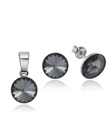 Set Argint 925 placat cu rodiu cu cristale Swarovski® Rivoli 8mm, Gri